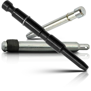 Pin sets for Brembo motorcycle brake calipers in black and silver for attaching the brake pads.